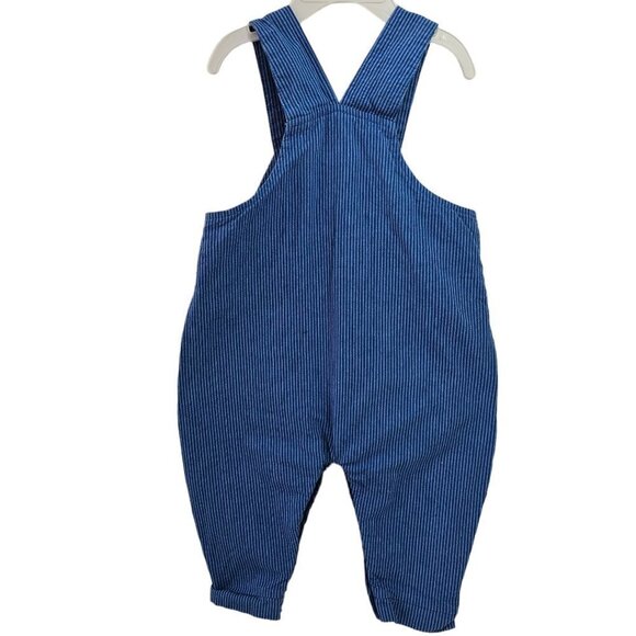90s Poo Bear Blue Stripe Denim Overalls Button Closure Unisex Baby Large 6-9M - Picture 4 of 8